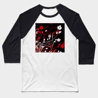 Stylish Abstract Floral Art - Red White Baseball T-Shirt